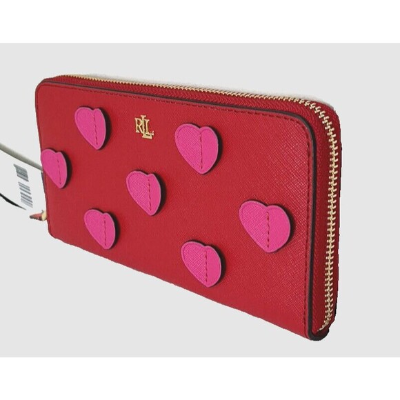 New Ralph Lauren Accordion Zip Wallet Leather Red - Picture 1 of 4